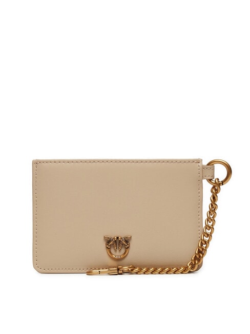 PINKO CARDHOLDER Porte-cartes plat en cuir beige-gris fumé-or antique - Portefeuilles Femme