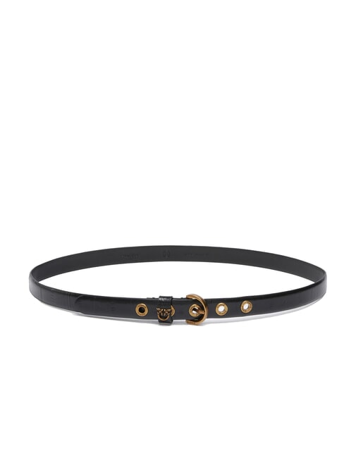 PINKO CUZCO Ceinture fine en cuir imprimé noir-or antique - Ceintures