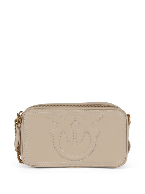 PINKO CARRIE Mini sac bandoulière, en cuir beige-gris fumé-or antique - Sacs pour Femme