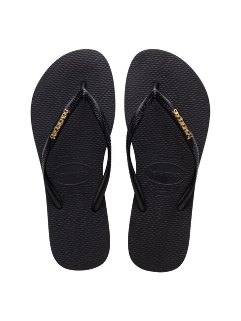 HAVAIANAS SLIM LOGO Tongs or noir - Chaussures Femme