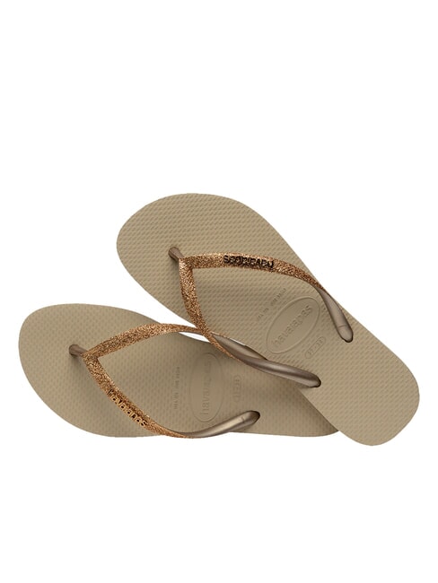 HAVAIANAS SLIM GLITTER II Tongs sable/doré clair métallique - Chaussures Femme