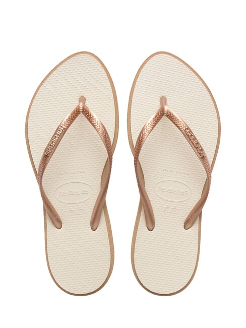 HAVAIANAS SLIM POINT Tongs or rose/beige - Chaussures Femme