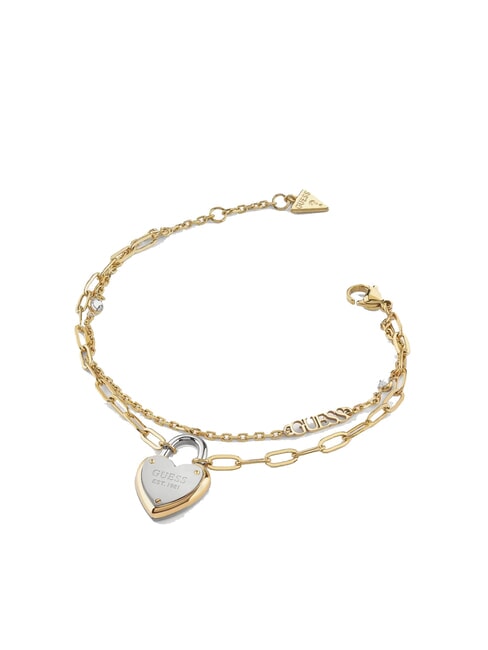 GUESS ALL YOU NEED IS LOVE Bracelet à breloques cadenas or jaune/rose - Bracelets