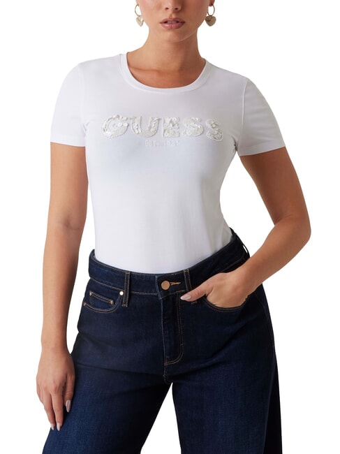 GUESS CN SS LOGO T-shirt à manches courtes blanc pur - T-shirt