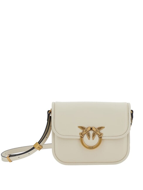 PINKO LOVE BOX Mini sac en nappa à rabat blanc de soie-or antique - Sacs pour Femme