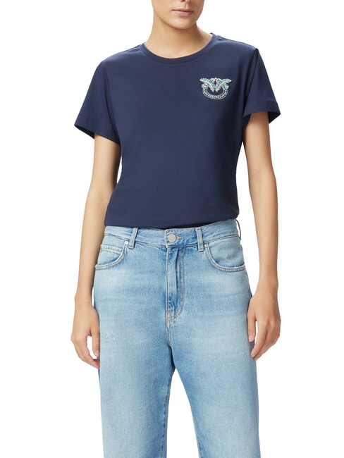 PINKO NAMBRONE  T-shirt en coton abîme bleu - T-shirt