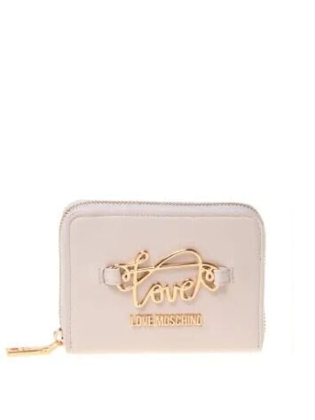 LOVE MOSCHINO LOGO ITALICS Portefeuille zippé beige - Portefeuilles Femme