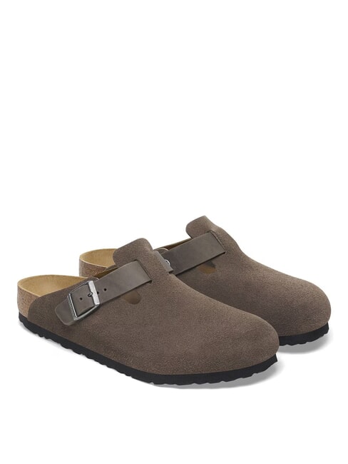 BIRKENSTOCK BOSTON Chausson sabot en cuir gris béton - Chaussures unisexe