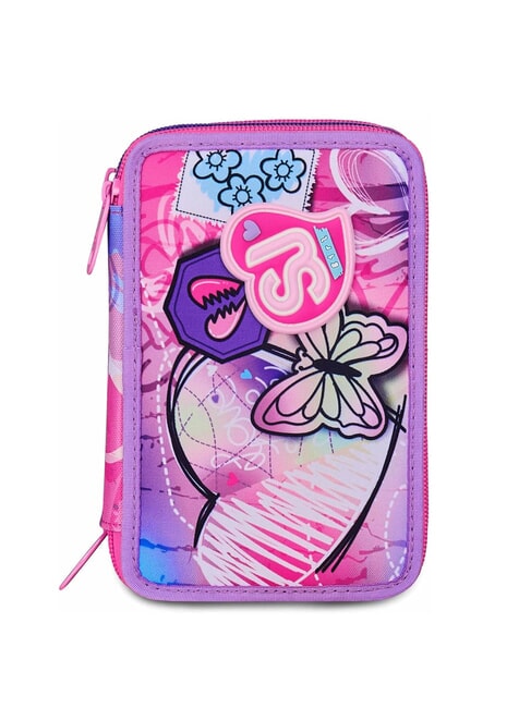 SJGANG TINYPATCH GIRL Trousse à crayons 3 zips complète avec kit scolaire FORÊT RAYÉE NOIRE - Étuis et Accessoires