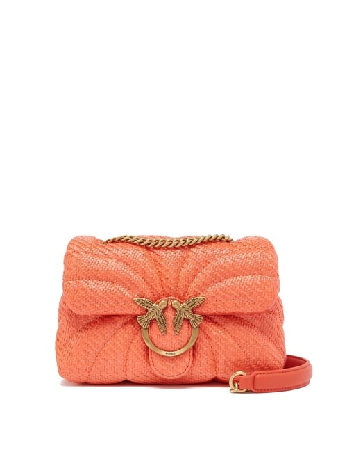 PINKO LOVE PUFF Mini sac bandoulière en raphia rouge mandarine-or antique - Sacs pour Femme