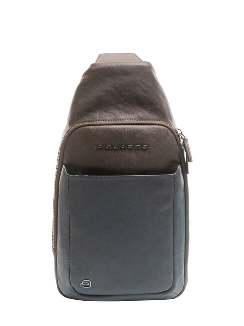 PIQUADRO BLACK SQUARE Sac à dos asymétrique en cuir bleu/marron foncé - Sacs à dos pour ordinateur portable