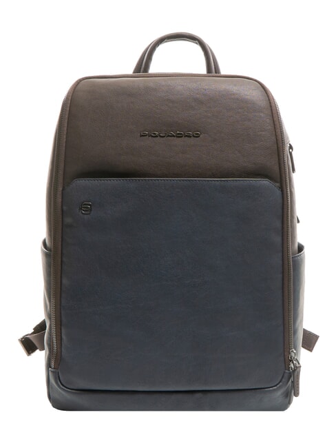 PIQUADRO BLACK SQUARE  Sac à dos en cuir pour ordinateur portable 14 pouces bleu/marron foncé - Sacs à dos pour ordinateur portable