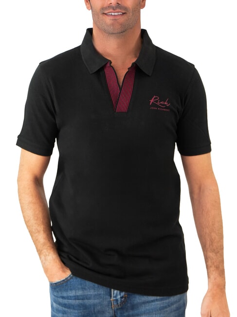 JOHN RICHMOND DABAK Polo à manches courtes et col en V noir - chemise polo
