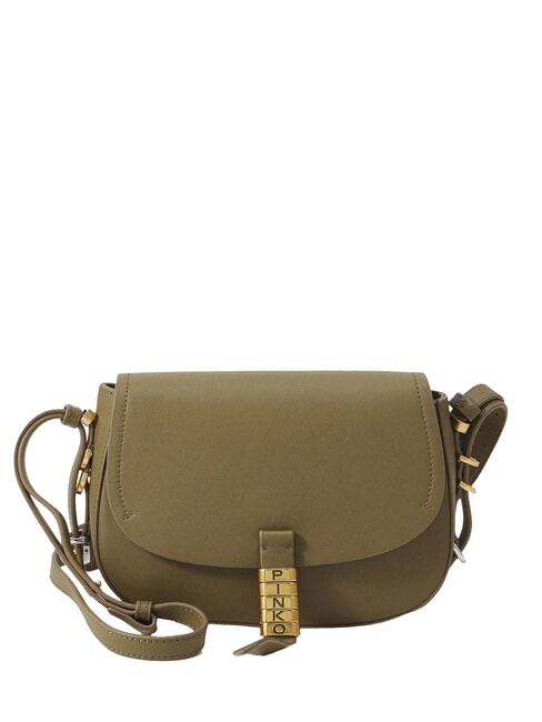 PINKO SADDLE Petit sac à bandoulière en cuir mélange de scarabées verts gal. nik d'or - Sacs pour Femme