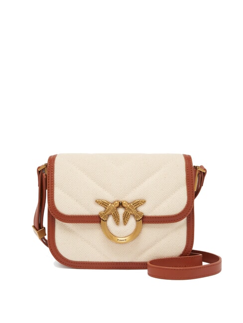 PINKO LOVE BOX BAG Mini sac à bandoulière en toile beige/marron-or antique - Sacs pour Femme