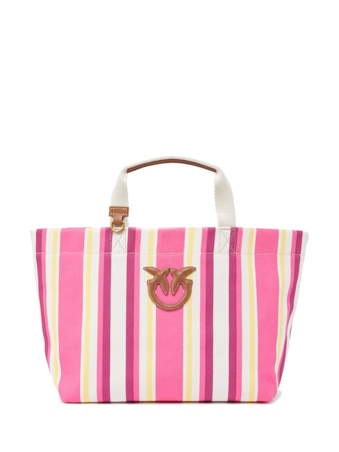 PINKO STRIPES Sac cabas en toile rayée de taille moyenne fuchsia/jaune/blanc-or antique - Sacs pour Femme