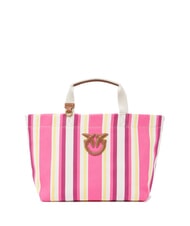 PINKO STRIPES Sac cabas en toile rayée de taille moyenne - Sacs pour Femme