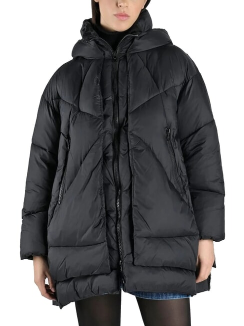 CANADIAN EUGENIE Doudoune moyenne en satin avec capuche noir - Doudounes femme