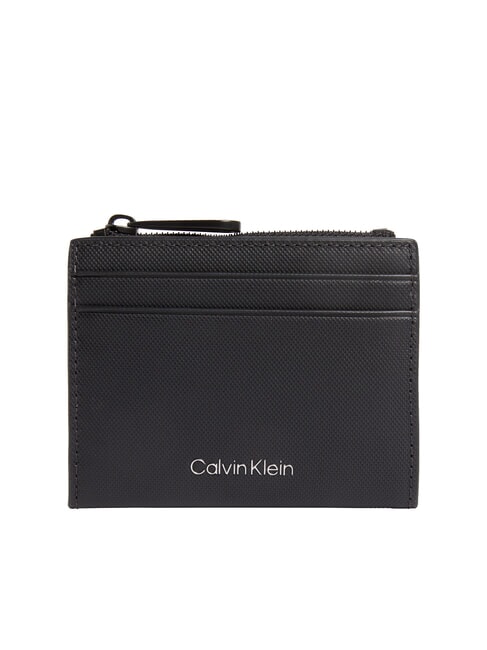 CALVIN KLEIN CK MUST Porte-monnaie et porte-cartes en cuir sur noir - Portefeuilles Homme