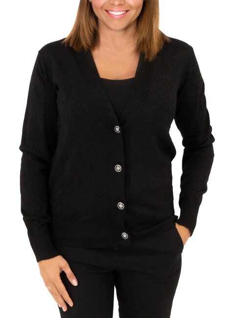 JOHN RICHMOND PEACEFUL Cardigan en lurex avec boutons noir - Chandails pour femmes