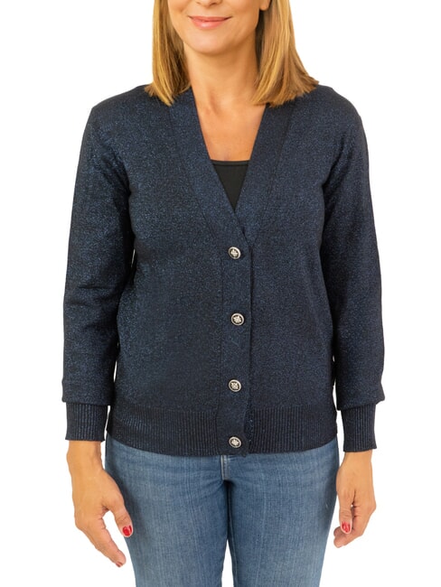 JOHN RICHMOND PEACEFUL Cardigan en lurex avec boutons bleu marine - Chandails pour femmes