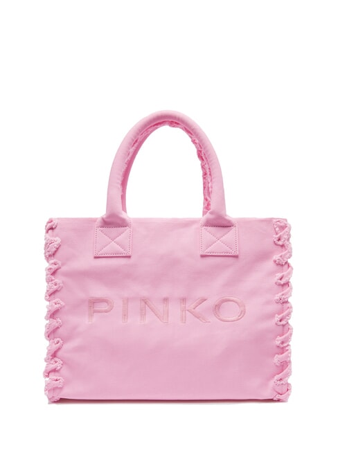 PINKO BEACH Sac shopping en toile recyclée lilas rose doux-or antique - Sacs pour Femme