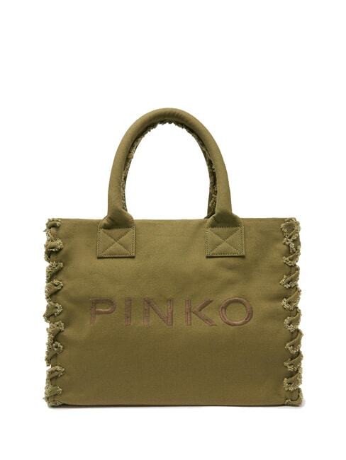 PINKO BEACH Sac shopping en toile recyclée olive gothique-or antique - Sacs pour Femme