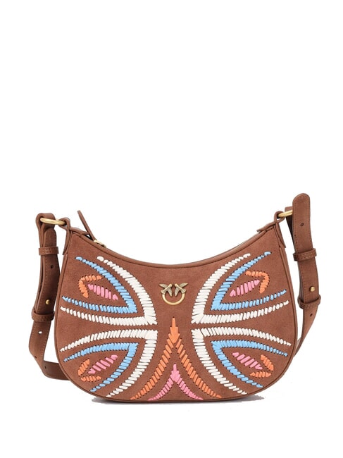 PINKO HALF MOON Sac à bandoulière en cuir suédé marron - lion-or antique - Sacs pour Femme