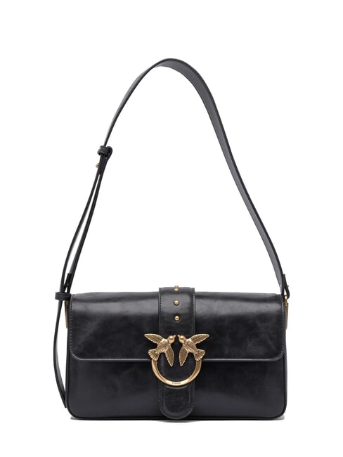 PINKO LOVE ONE CLASSIC Sac en cuir avec double bandoulière noir-or antique - Sacs pour Femme
