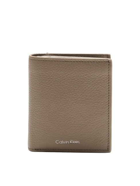 CALVIN KLEIN CK LEATHER Portefeuille vertical en cuir taupe - Portefeuilles Homme