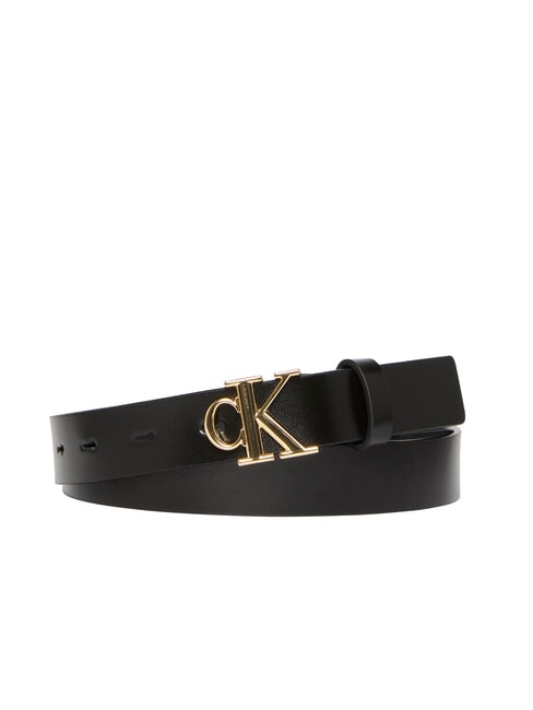 CALVIN KLEIN MONOGRAM BUCKLE Ceinture en cuir avec logo en métal sur noir - Ceintures