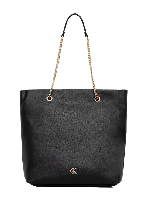 CALVIN KLEIN CKJ MINIMAL MONOGRAM Sac de courses avec poignée en chaîne sur noir - Sacs pour Femme