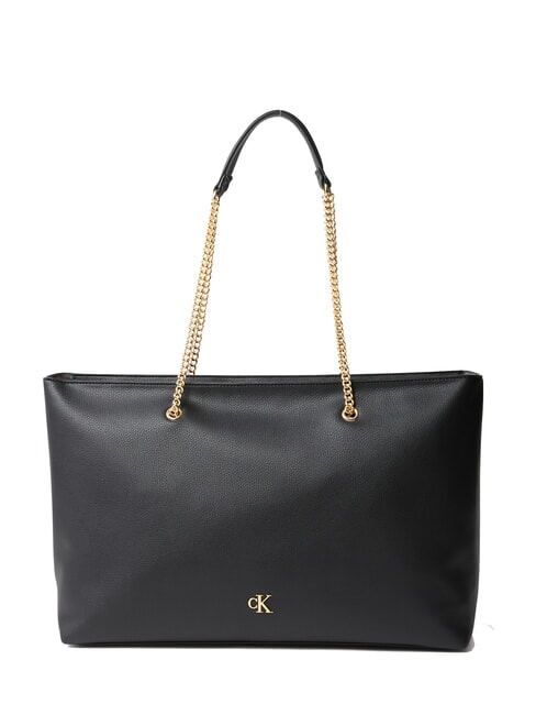 CALVIN KLEIN CKJ MINIMAL MONOGRAM Sac de courses avec poignée en chaîne sur noir - Sacs pour Femme