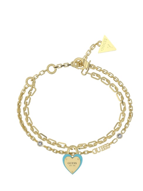 GUESS ALL YOU NEED IS LOVE Bracelet à breloques cadenas or jaune/turquoise - Bracelets