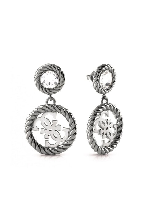 GUESS 4G VINTAGE Boucles d'oreilles créoles avec logo et zircones Argent ancien - Boucles d'oreilles