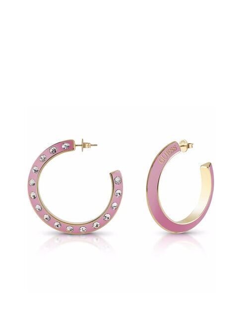 GUESS HOOPS DON T LIE Boucles d'oreilles créoles émaillées avec zircones or jaune/rose - Boucles d'oreilles