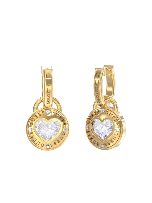 GUESS ROLLING HEARTS Boucles d'oreilles créoles à breloques en forme de cœur or jaune - Boucles d'oreilles