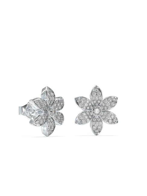 GUESS WHITE LOTUS Boucles d'oreilles fleurs avec cristaux ARGENT - Boucles d'oreilles