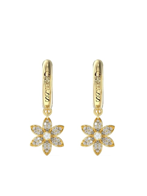 GUESS WHITE LOTUS Boucles d'oreilles créoles avec breloques en forme de fleurs or jaune - Boucles d'oreilles