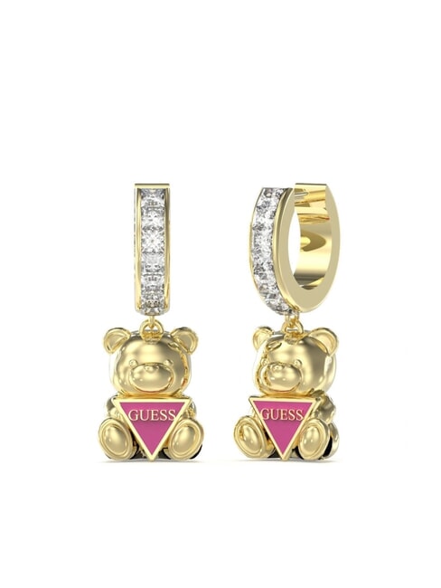GUESS ROCK CANDY Boucles d'oreilles créoles ours en peluche or jaune/fuchsia - Boucles d'oreilles