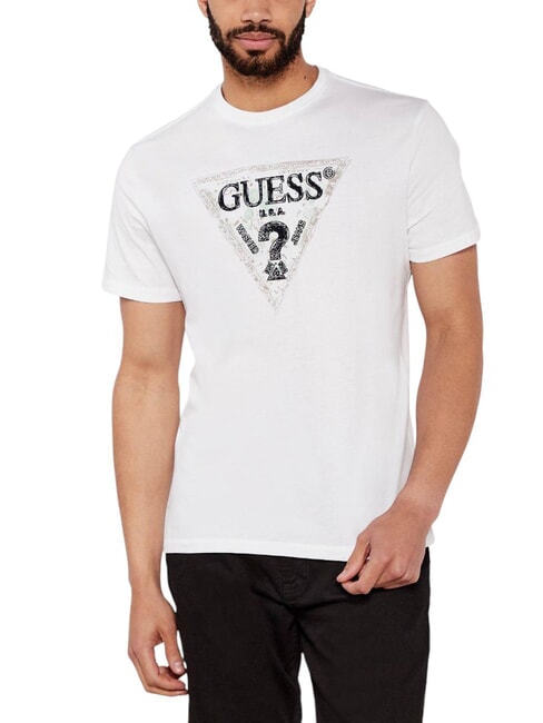 GUESS TRIANGLE T-shirt en coton avec imprimé blanc pur - T-shirt