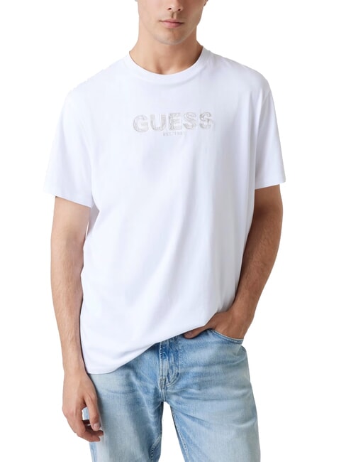GUESS BSC EMBROIDERY LOGO T-shirt en coton avec logo brodé blanc pur - T-shirt