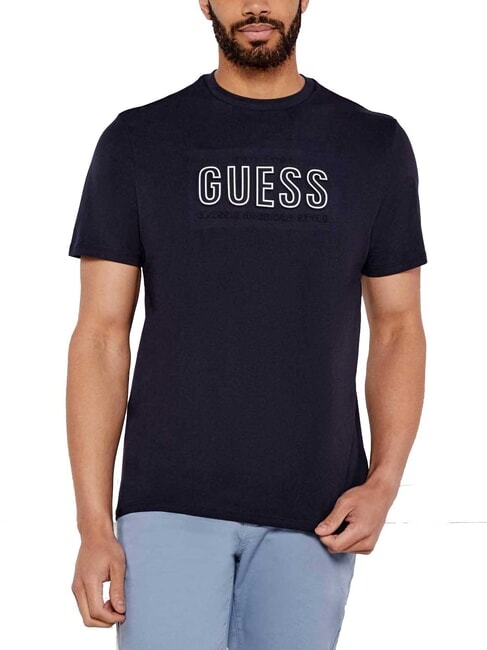 GUESS BSC EMBOSSED LOGO T-shirt avec imprimé en relief bleu intelligent multi - T-shirt