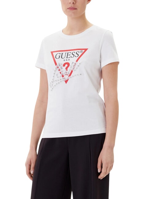 GUESS PEARLS LOVE TRIANGLE T-shirt avec imprimé et applications blanc pur - T-shirt