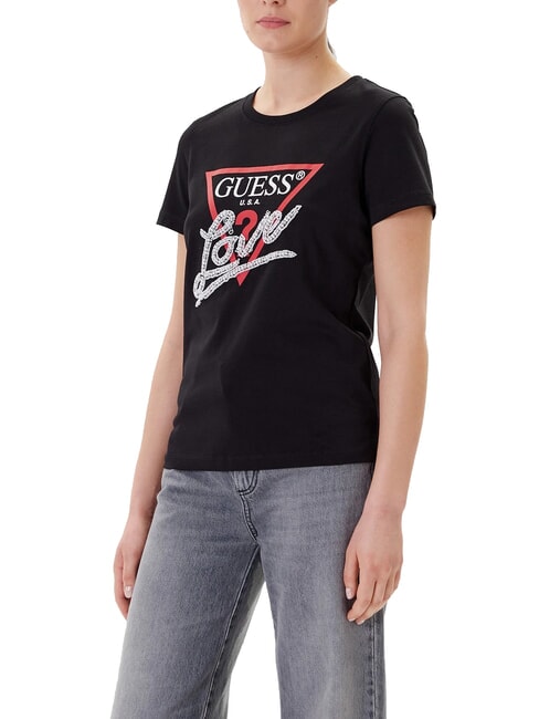 GUESS PEARLS LOVE TRIANGLE T-shirt avec imprimé et applications jetbla - T-shirt