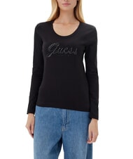 GUESS EMBRO SCRIPT LOGO T-shirt à manches longues avec logo et strass - T-shirt