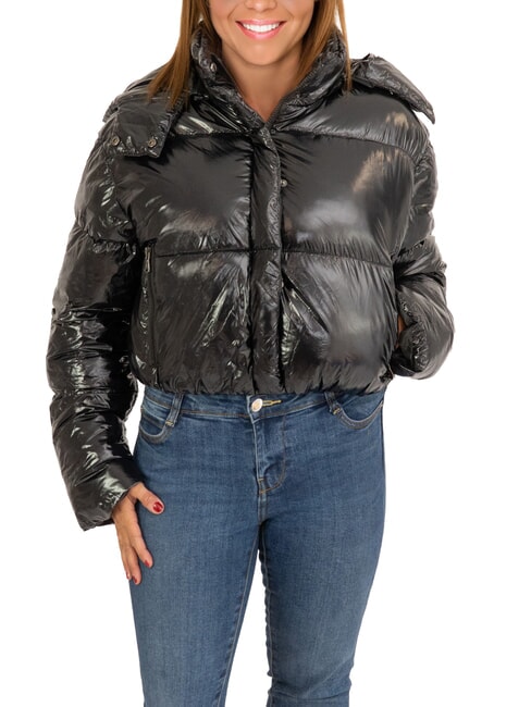 CANADIAN MINGAN Doudoune courte brillante à capuche noir brillant recyclé - Doudounes femme