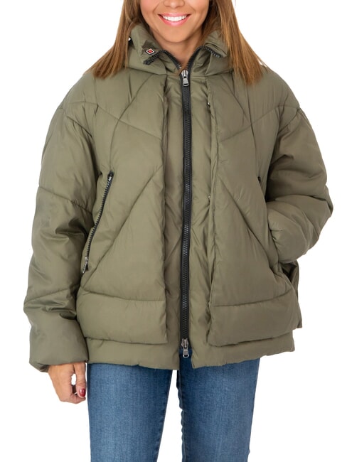 CANADIAN EUGENIE Doudoune courte en satin avec capuche nuit des olives - Doudounes femme