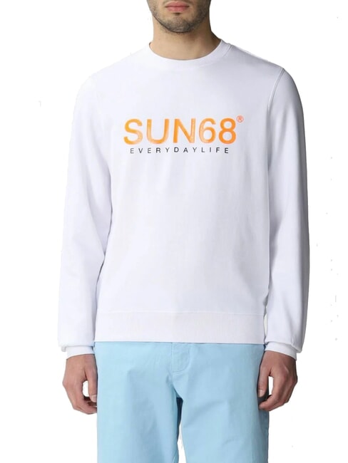 SUN68 ROUND FLUO Sweat-shirt à col rond avec logo imprimé blanc - Pulls molletonnés