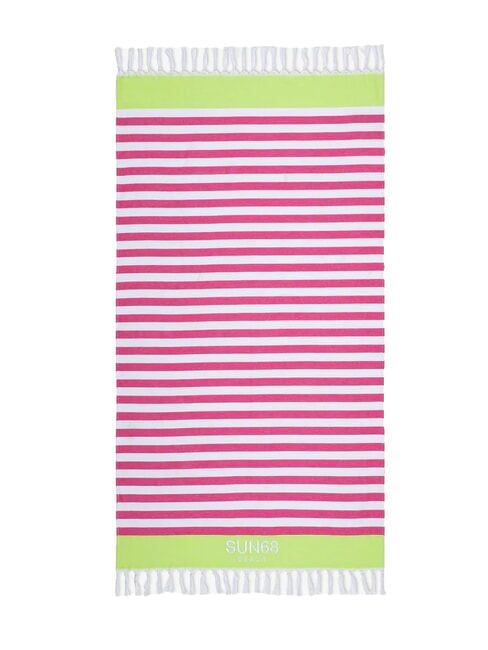 SUN68 STRIPES Serviette de plage en coton blanc/fuchsia - Accessoires Voyage